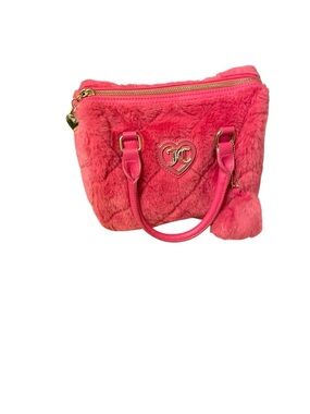 Juicy couture Plush Heart-Accent Pink Tote Bag with Gold Hardware